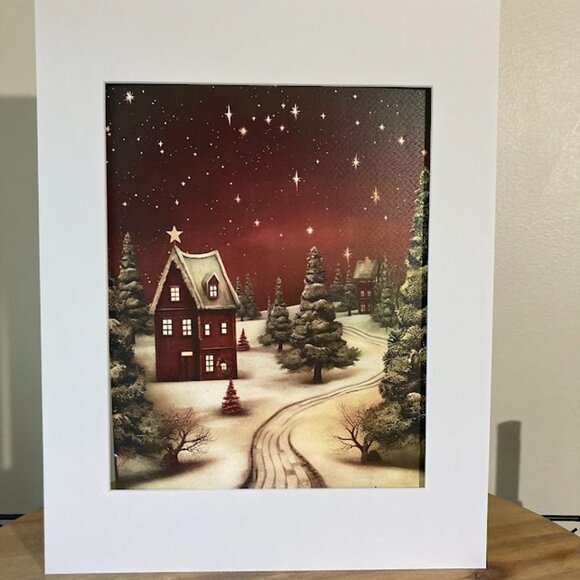 Animated Farm Winter Christmas Prints 11x14 Matted Snowy Landscape - Picture 1 of 6